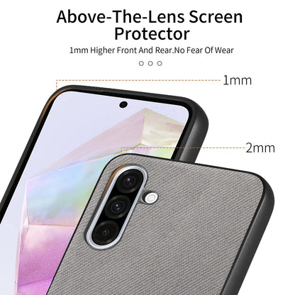 Samsung Galaxy A16 Case - Vegan Leather and Twill Fabric Skin with Anti-Scratch and Drop Protection Back Phone Case