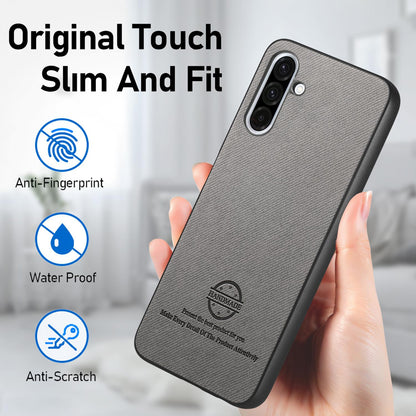 Samsung Galaxy A16 Case - Vegan Leather and Twill Fabric Skin with Anti-Scratch and Drop Protection Back Phone Case