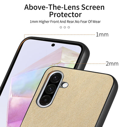 Samsung Galaxy A16 Case - Vegan Leather and Twill Fabric Skin with Anti-Scratch and Drop Protection Back Phone Case