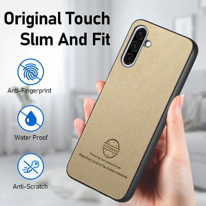 Samsung Galaxy A16 Case - Vegan Leather and Twill Fabric Skin with Anti-Scratch and Drop Protection Back Phone Case