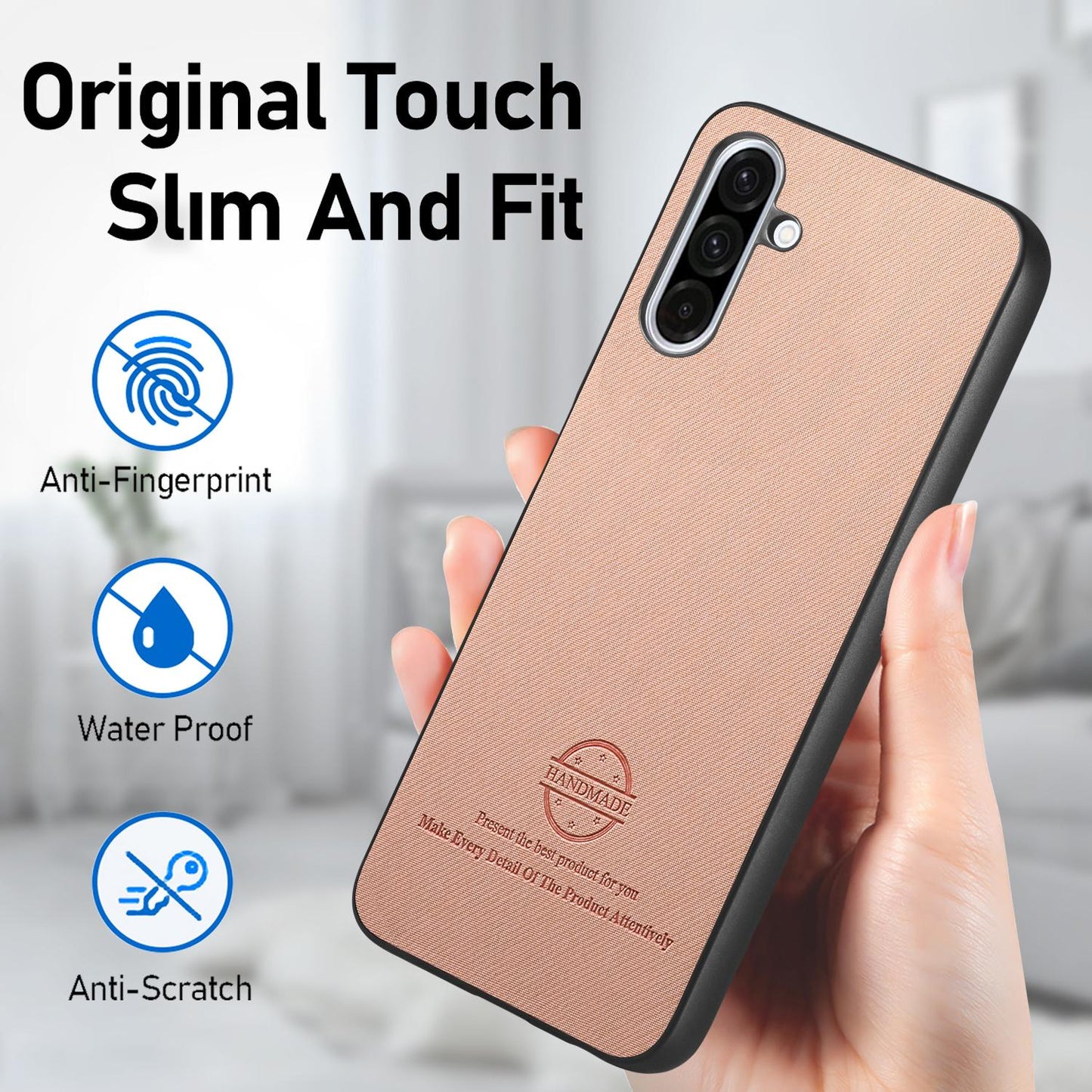 Samsung Galaxy A26 Case - Vegan Leather and Twill Fabric Skin with Anti-Scratch and Drop Protection Back Phone Case