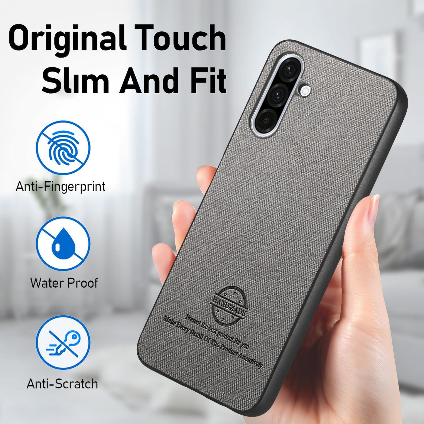 Samsung Galaxy A26 Case - Vegan Leather and Twill Fabric Skin with Anti-Scratch and Drop Protection Back Phone Case