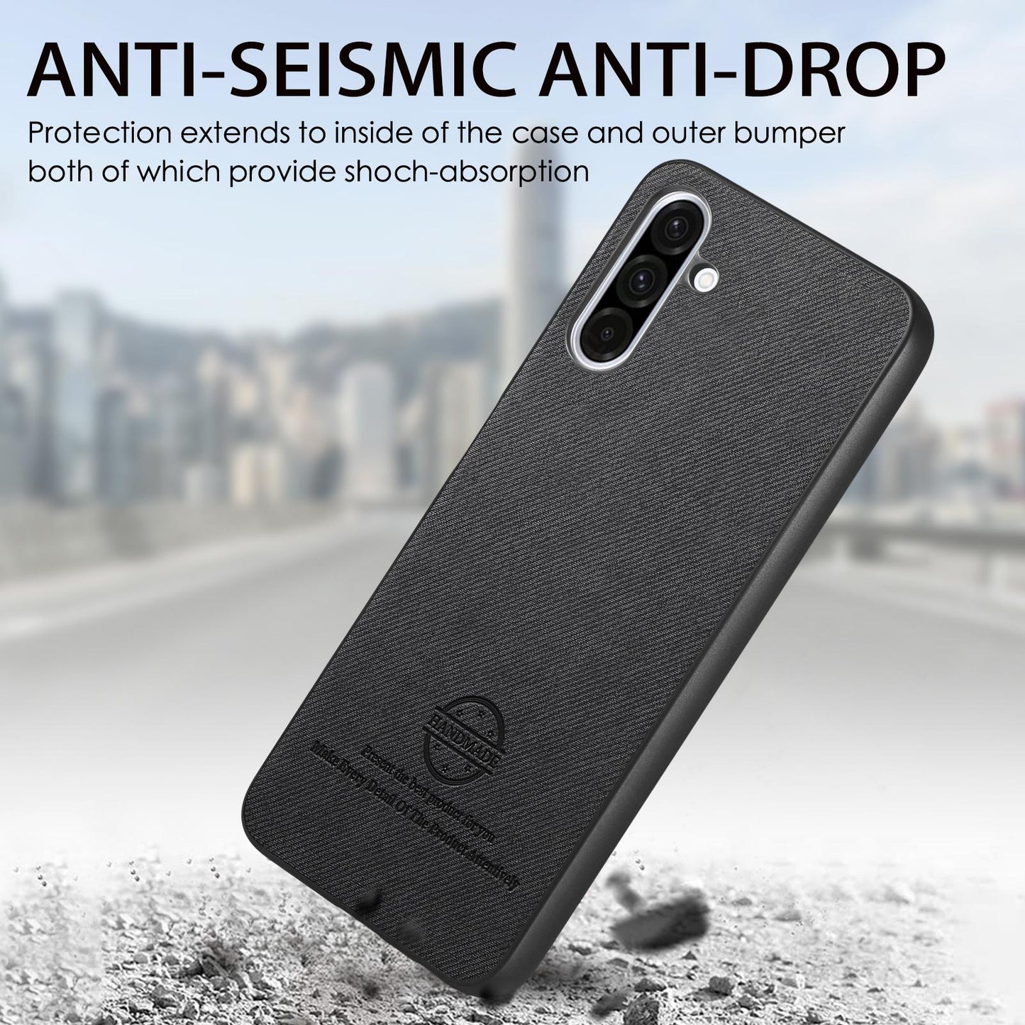 Samsung Galaxy A26 Case - Vegan Leather and Twill Fabric Skin with Anti-Scratch and Drop Protection Back Phone Case