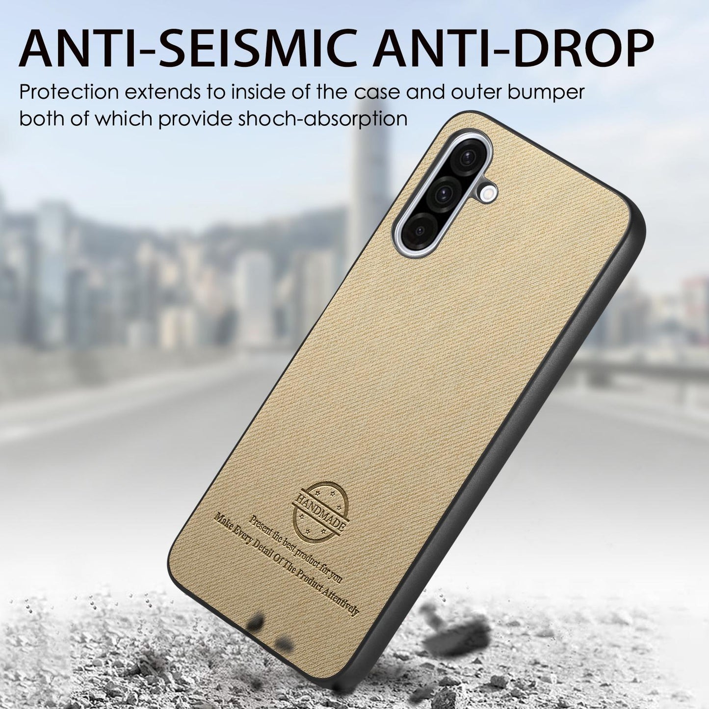Samsung Galaxy A36 Case - Vegan Leather and Twill Fabric Skin with Anti-Scratch and Drop Protection Back Phone Case