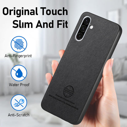 Samsung Galaxy A36 Case - Vegan Leather and Twill Fabric Skin with Anti-Scratch and Drop Protection Back Phone Case