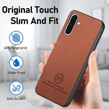 Samsung Galaxy A56 5G Case - Vegan Leather and Twill Fabric Skin with Anti-Scratch and Drop Protection Back Phone Case