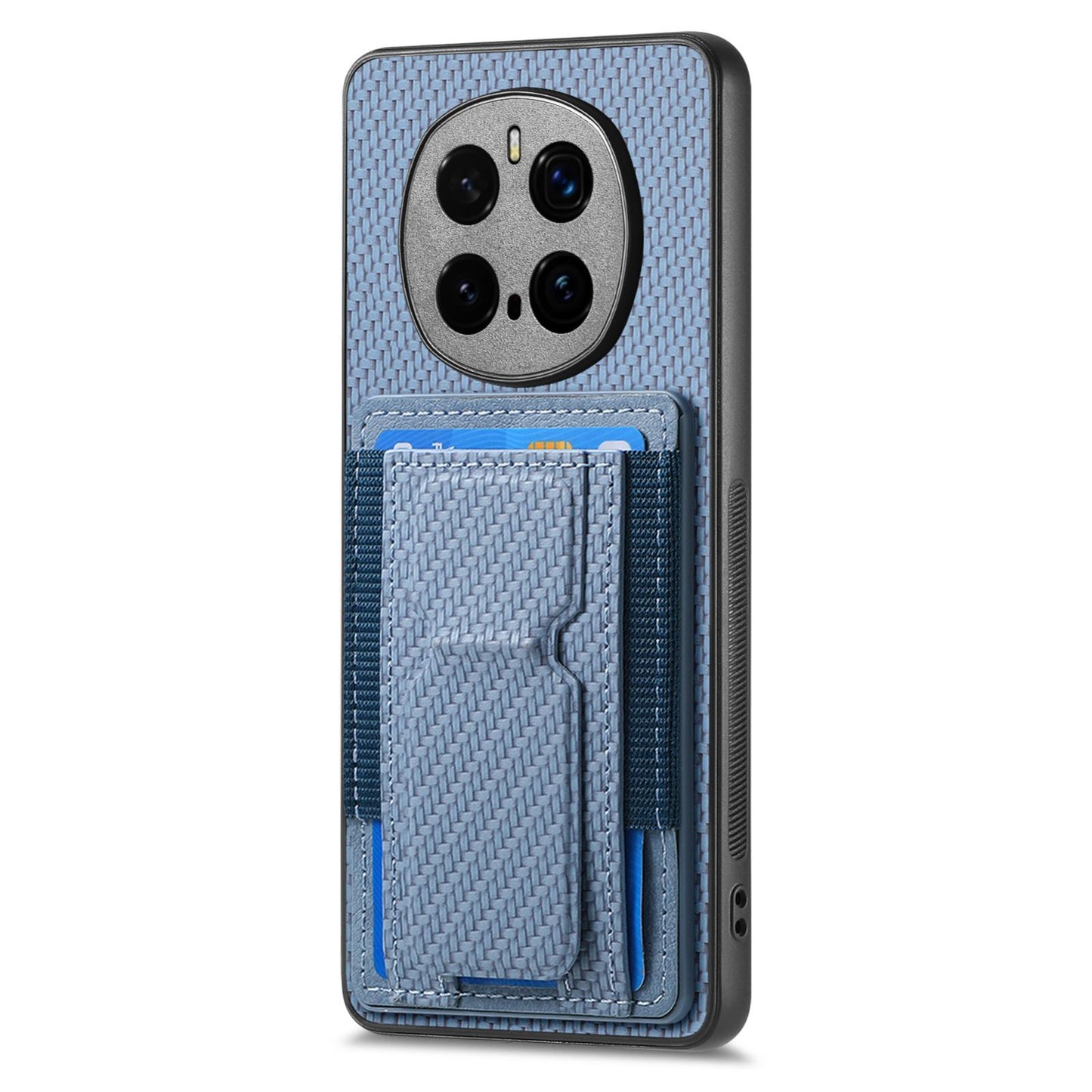 Honor Magic7 Pro Carbon Fiber Fold Stand Elastic Card Bag Phone Case with Multi-Functional Wallet