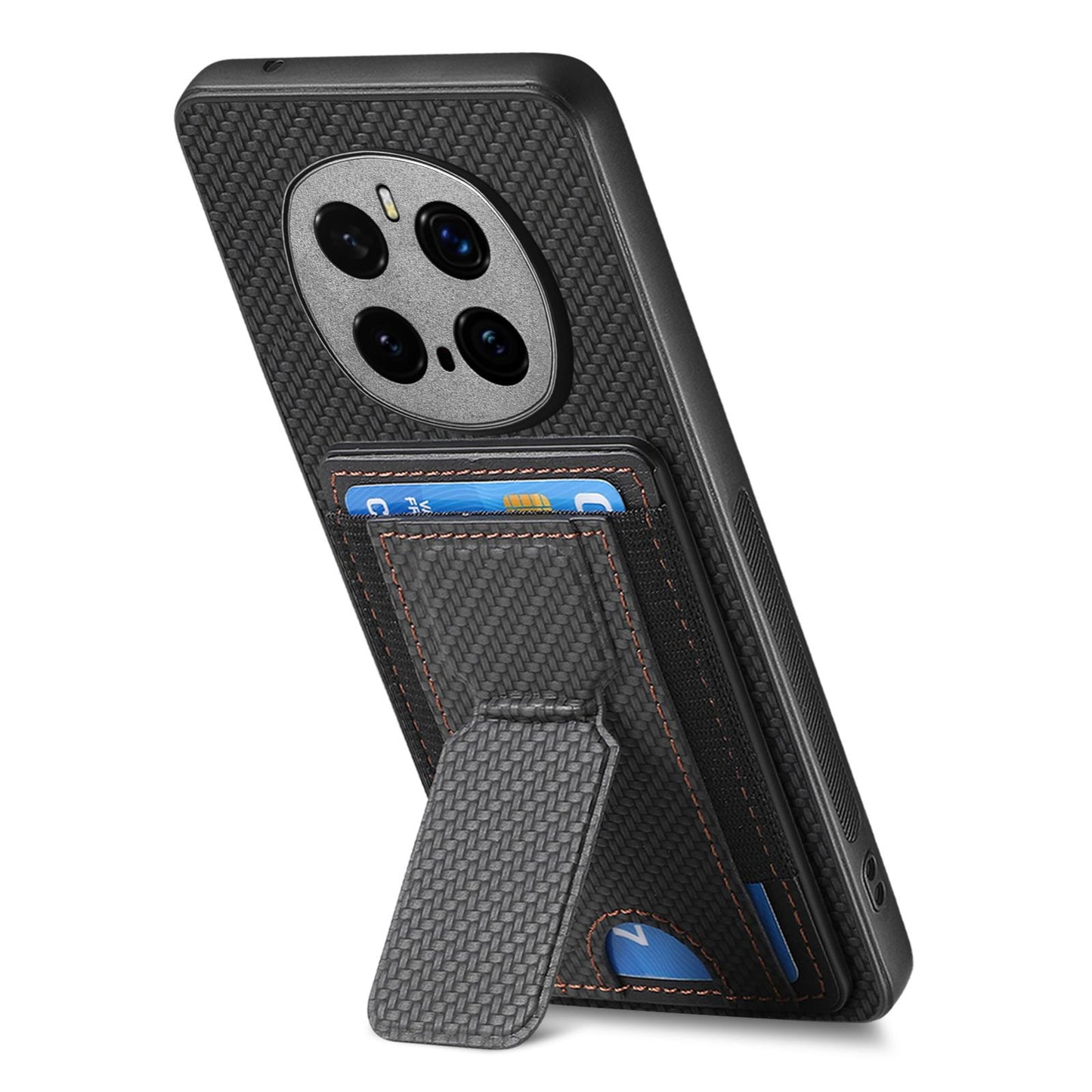 Honor Magic7 Pro Carbon Fiber Fold Stand Elastic Card Bag Phone Case with Multi-Functional Wallet