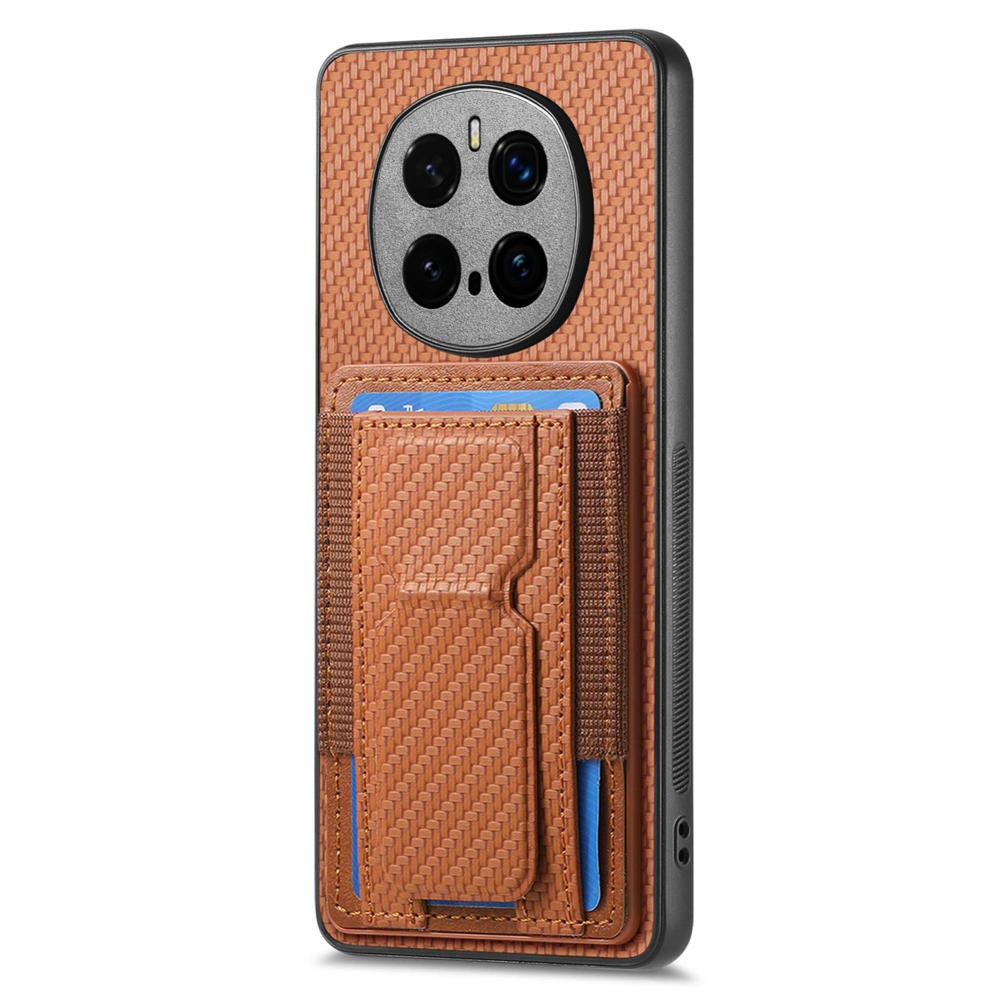 Honor Magic7 Pro Carbon Fiber Fold Stand Elastic Card Bag Phone Case with Multi-Functional Wallet