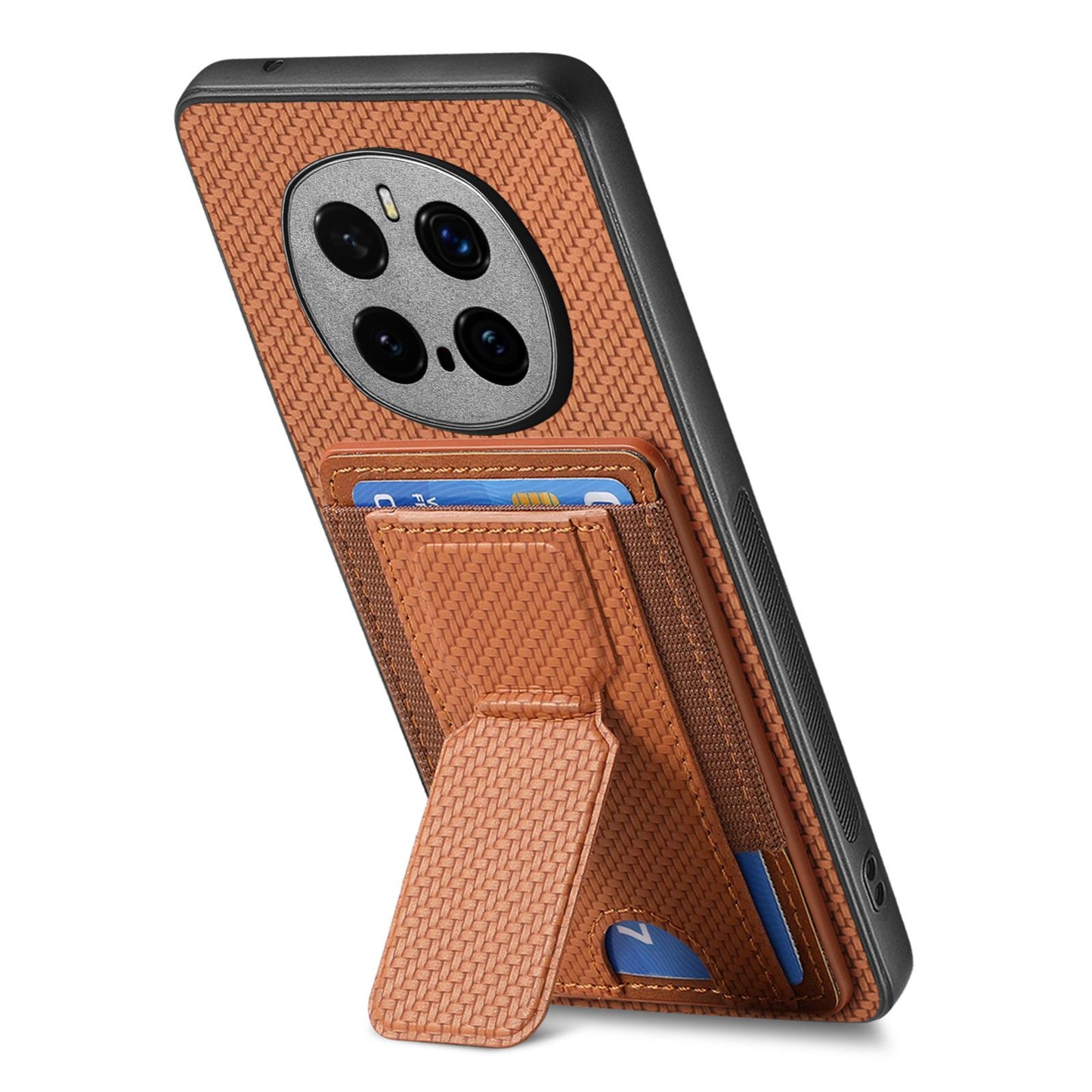 Honor Magic7 Pro Carbon Fiber Fold Stand Elastic Card Bag Phone Case with Multi-Functional Wallet
