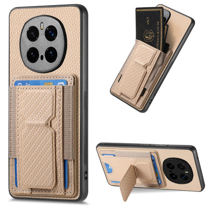 Honor Magic7 Pro Carbon Fiber Fold Stand Elastic Card Bag Phone Case with Multi-Functional Wallet