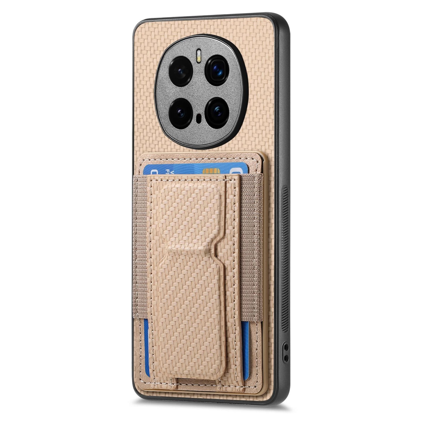 Honor Magic7 Pro Carbon Fiber Fold Stand Elastic Card Bag Phone Case with Multi-Functional Wallet
