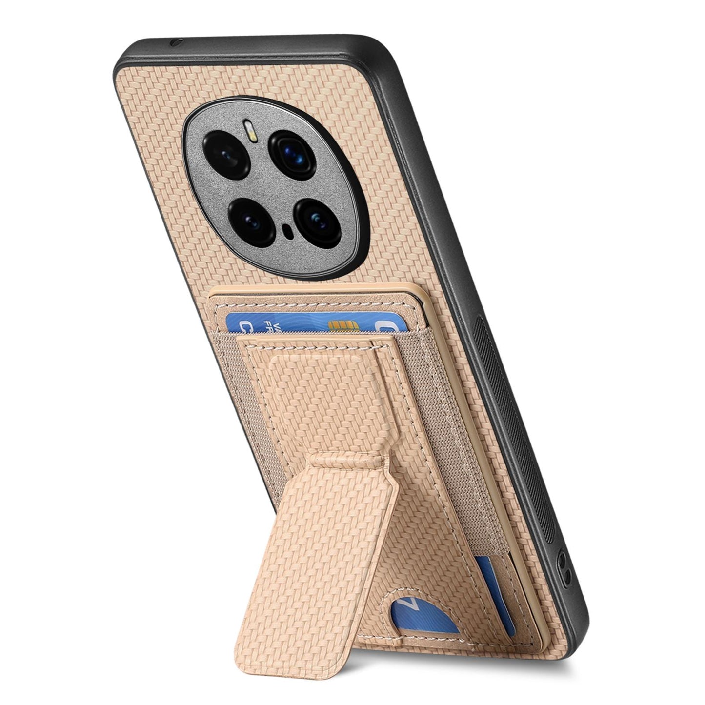 Honor Magic7 Pro Carbon Fiber Fold Stand Elastic Card Bag Phone Case with Multi-Functional Wallet