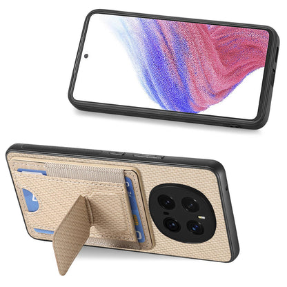 Honor Magic7 Pro Carbon Fiber Fold Stand Elastic Card Bag Phone Case with Multi-Functional Wallet