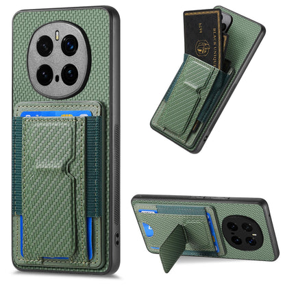 Honor Magic7 Pro Carbon Fiber Fold Stand Elastic Card Bag Phone Case with Multi-Functional Wallet