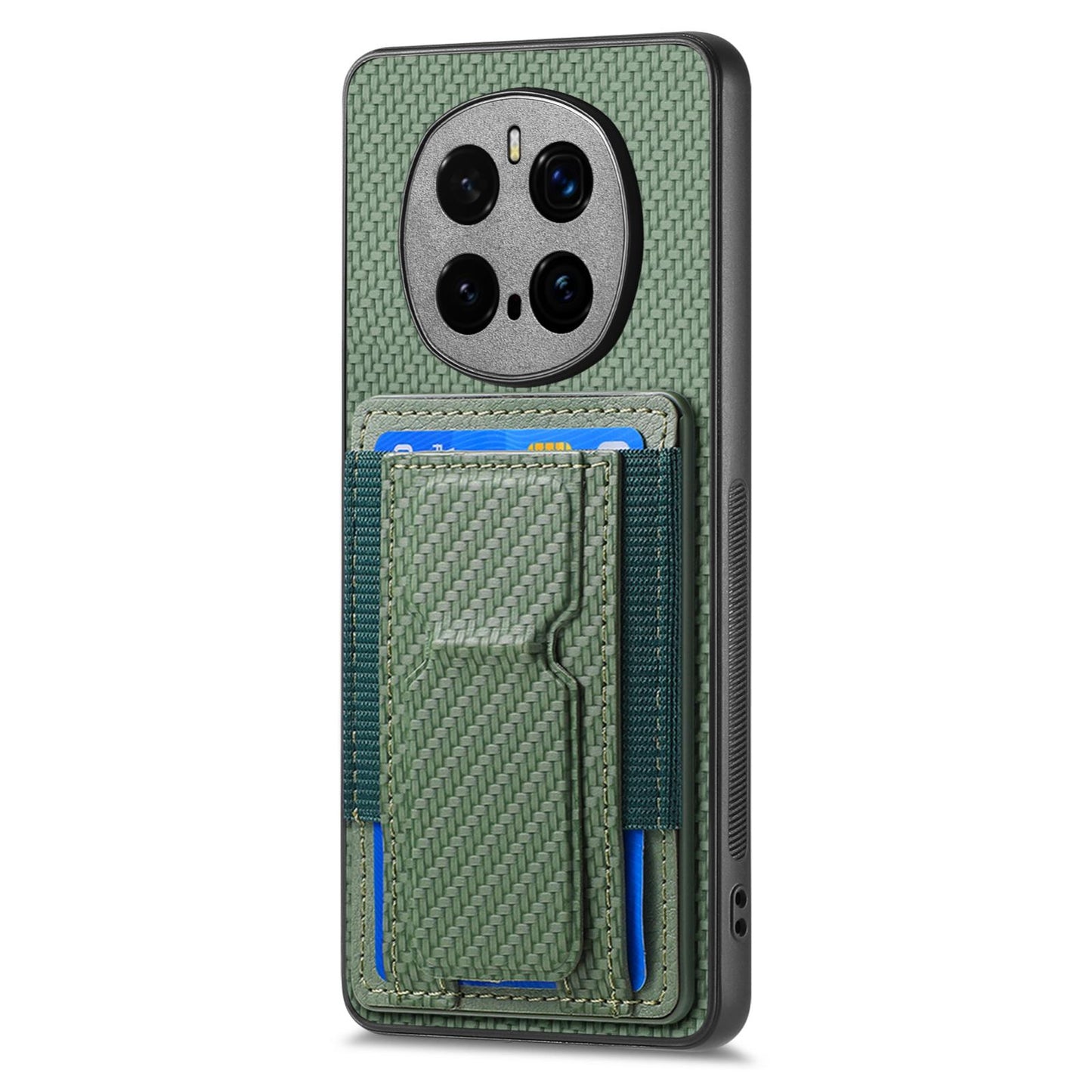 Honor Magic7 Pro Carbon Fiber Fold Stand Elastic Card Bag Phone Case with Multi-Functional Wallet