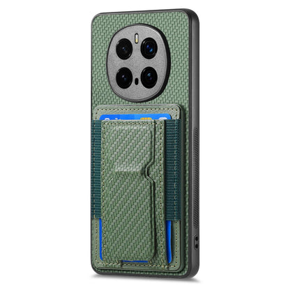 Honor Magic7 Pro Carbon Fiber Fold Stand Elastic Card Bag Phone Case with Multi-Functional Wallet