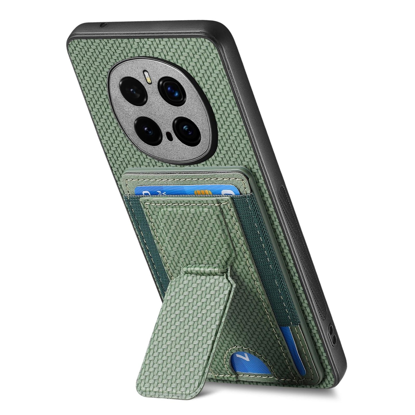 Honor Magic7 Pro Carbon Fiber Fold Stand Elastic Card Bag Phone Case with Multi-Functional Wallet