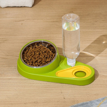 Hygienic Cat & Dog Feeding Set: Automatic Water Refill & Stainless-Steel Food Bowl