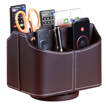 Multifunctional PU Leather Rotating Desk Organizer for Remote and Stationery