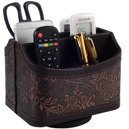 Multifunctional PU Leather Rotating Desk Organizer for Remote and Stationery