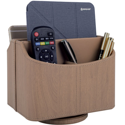 Multifunctional PU Leather Rotating Desk Organizer for Remote and Stationery