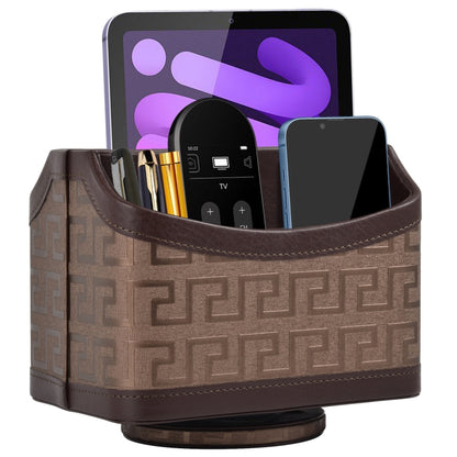 Multifunctional PU Leather Rotating Desk Organizer for Remote and Stationery