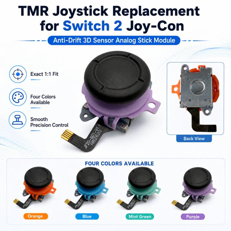 TMR Anti-Drift 3D Sensor Analog Stick Module for Switch 2 Joy-Con Controllers (Purple) - Precision Replacement