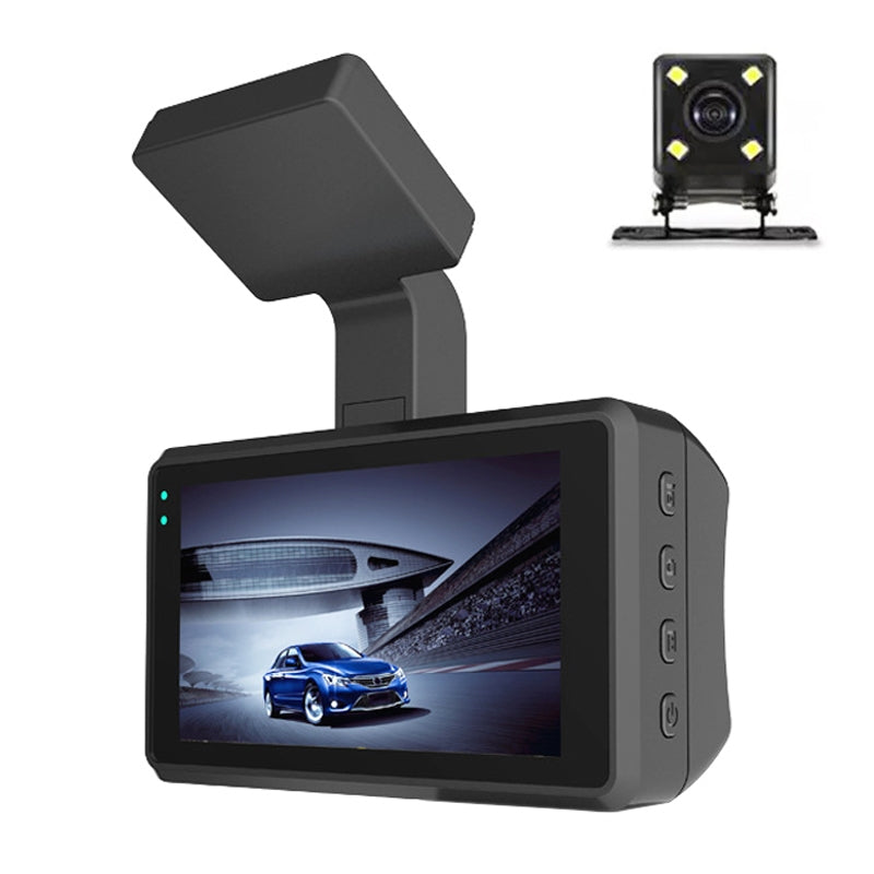 HD Dual Camera Infrared Night Vision Dash Cam with 720p Recording and 3.0" IPS Display