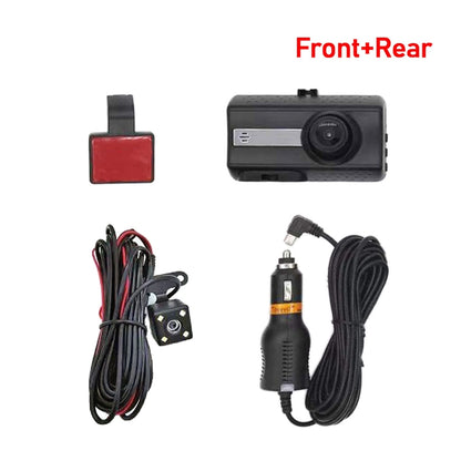 HD Dual Camera Infrared Night Vision Dash Cam with 720p Recording and 3.0" IPS Display