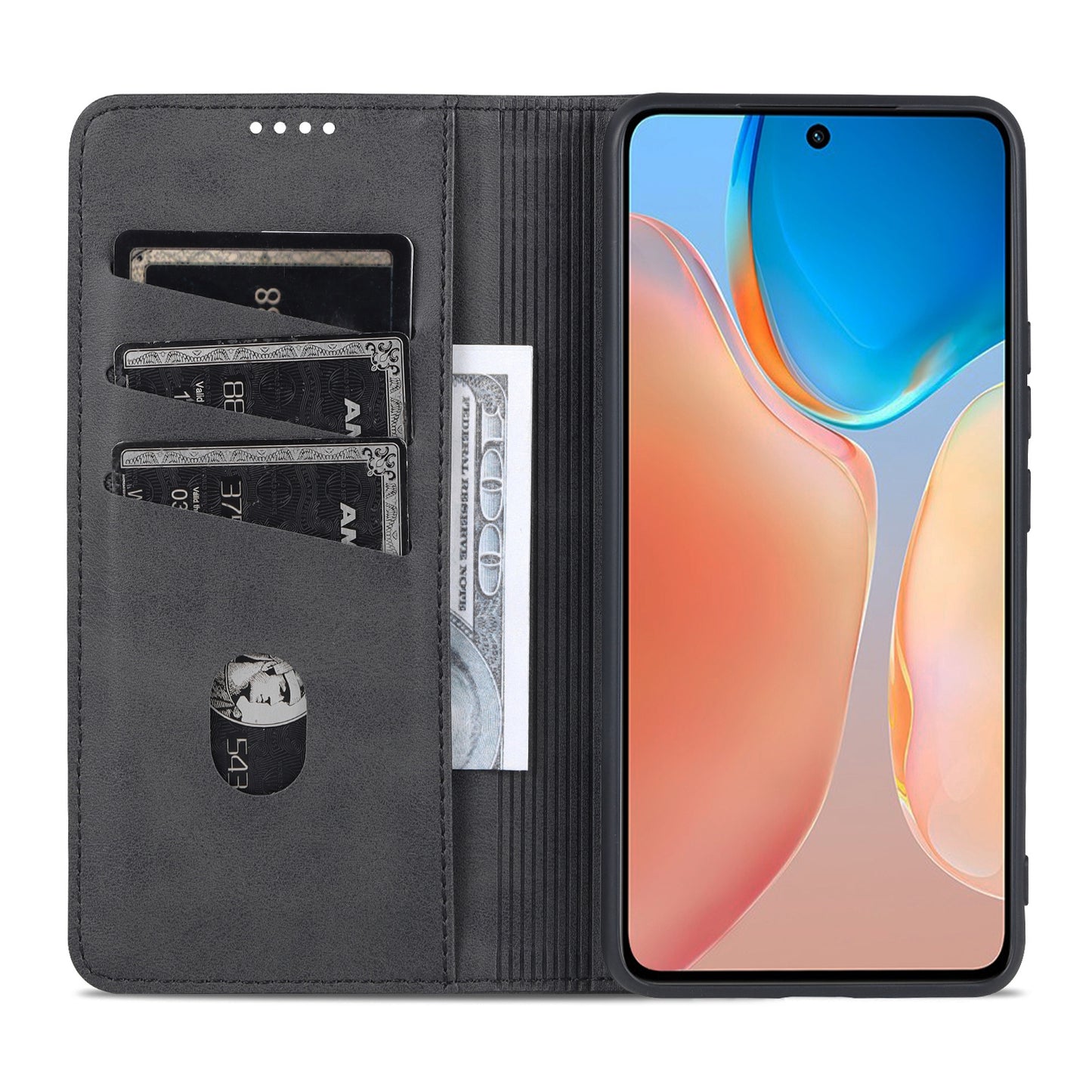 Vivo X70 Leather Wallet Case with Card Holder & Magnetic Closure