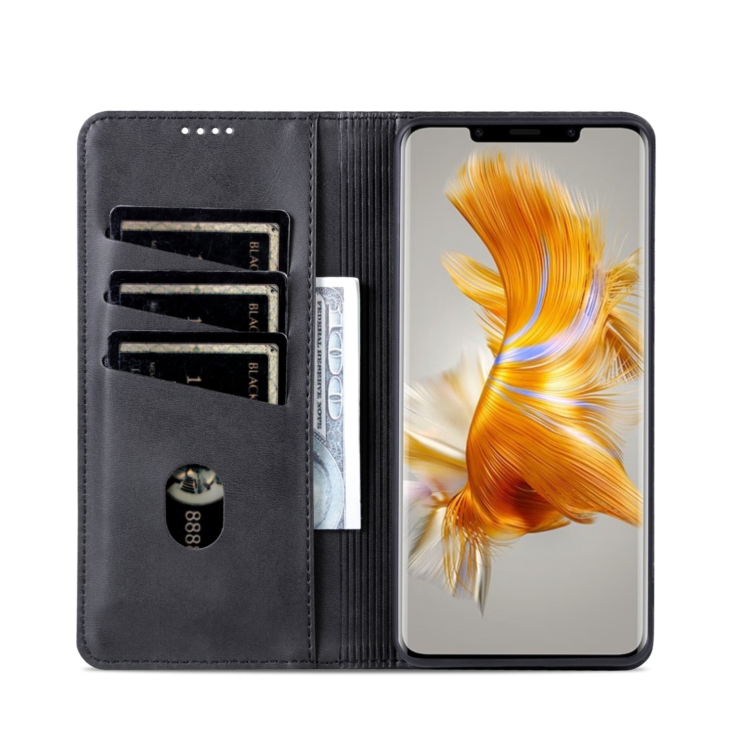 Huawei Mate 50 Pro Leather Wallet Case with Card Holder & Magnetic Closure