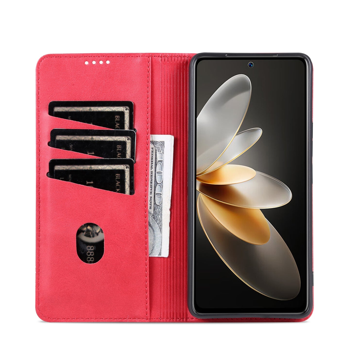 Vivo S16e Leather Wallet Case with Card Holder & Magnetic Closure