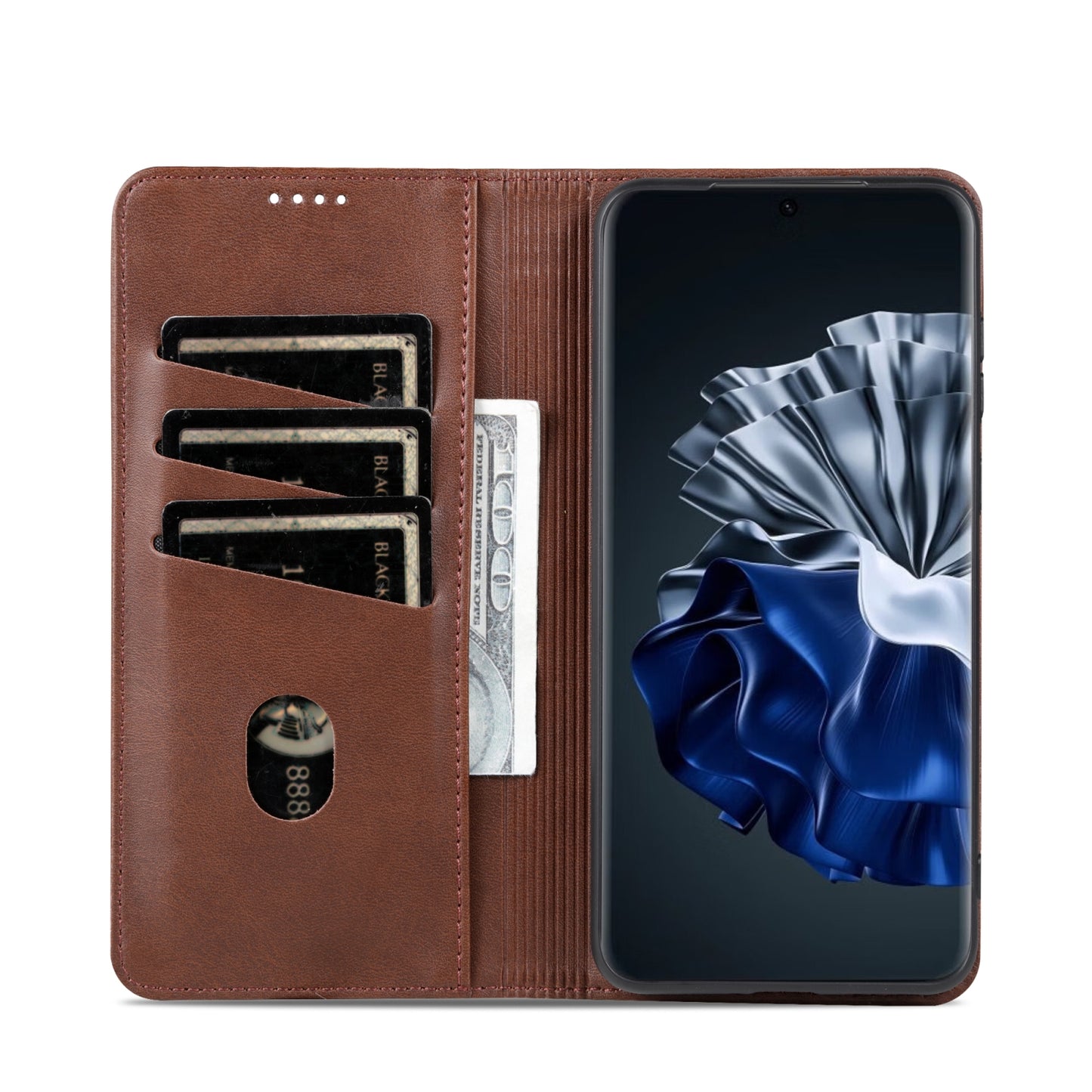 Huawei P60/P60 Pro Leather Wallet Case with Card Holder & Magnetic Closure