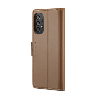 Samsung Galaxy A73 5G Leather Case - RFID Anti-Theft Litchi Texture with Butterfly Buckle, Card Slot, Wallet, Stand Feature