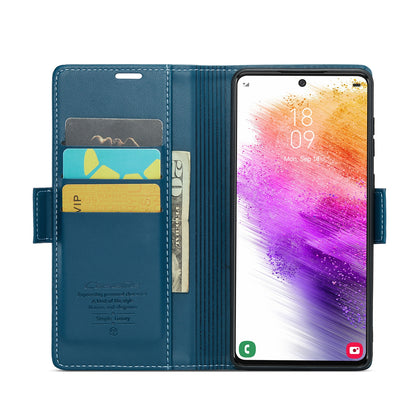 Samsung Galaxy A73 5G Leather Case - RFID Anti-Theft Litchi Texture with Butterfly Buckle, Card Slot, Wallet, Stand Feature