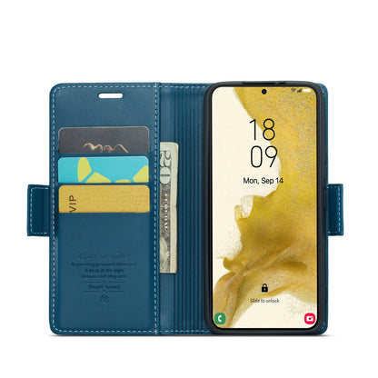 Samsung Galaxy S22 5G Leather Case - RFID, Butterfly Buckle, Card Slot, Stand, Litchi Texture