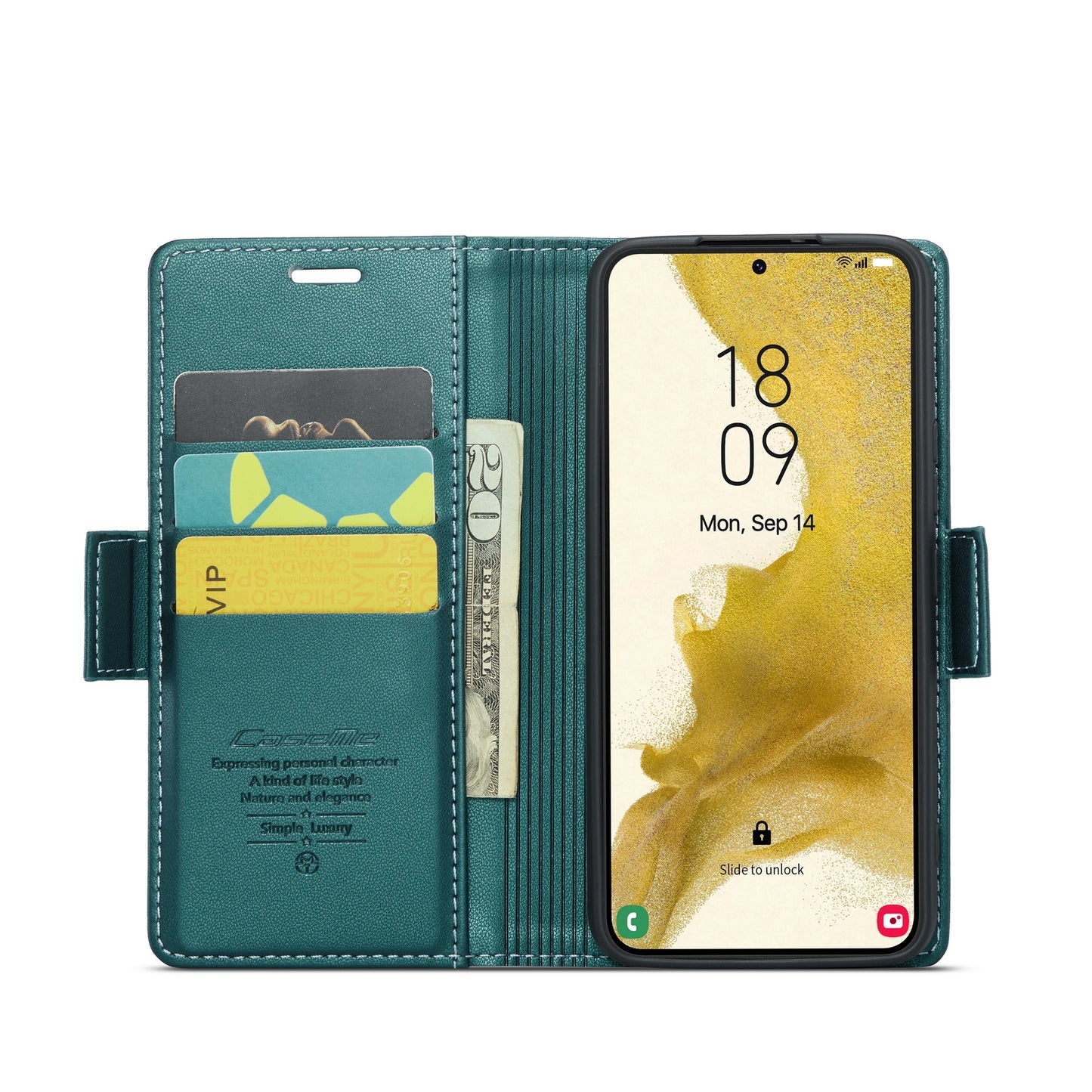 Samsung Galaxy S22 5G Leather Case - RFID, Butterfly Buckle, Card Slot, Stand, Litchi Texture