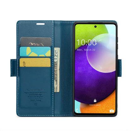 Samsung Galaxy A52/A52s 5G Case - RFID Anti-Theft Leather with Butterfly Buckle, Card Slot, Stand - Litchi Texture