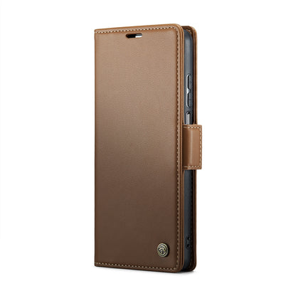 Samsung Galaxy A12 5G Case - RFID Anti-Theft, Butterfly Buckle, Card Slot, Litchi Texture Leather