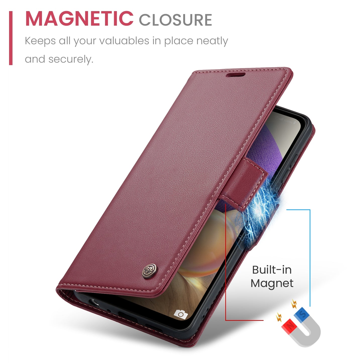 Samsung Galaxy A32/M32 5G Case - RFID Leather Wallet, Stand, Card Slot, Litchi Texture