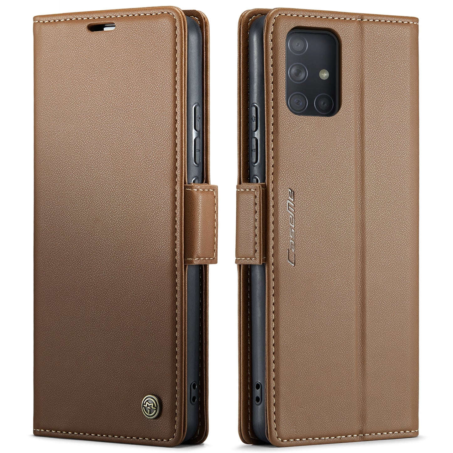 Samsung Galaxy A71 4G Case - Litchi Texture Leather with RFID Blocking, Card Slot & Stand