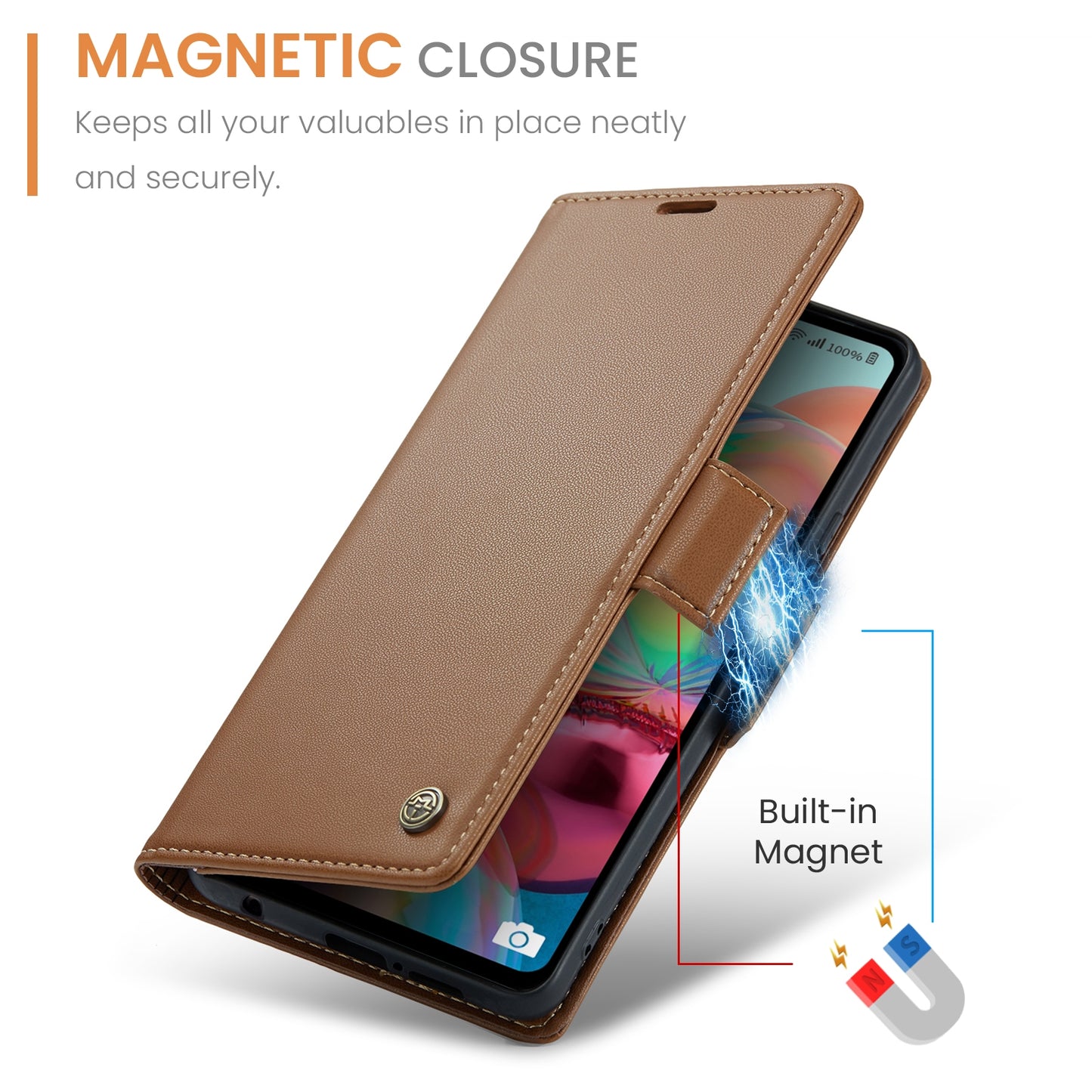 Samsung Galaxy A71 4G Case - Litchi Texture Leather with RFID Blocking, Card Slot & Stand