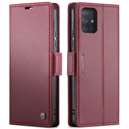 Samsung Galaxy A71 4G Case - Litchi Texture Leather with RFID Blocking, Card Slot & Stand