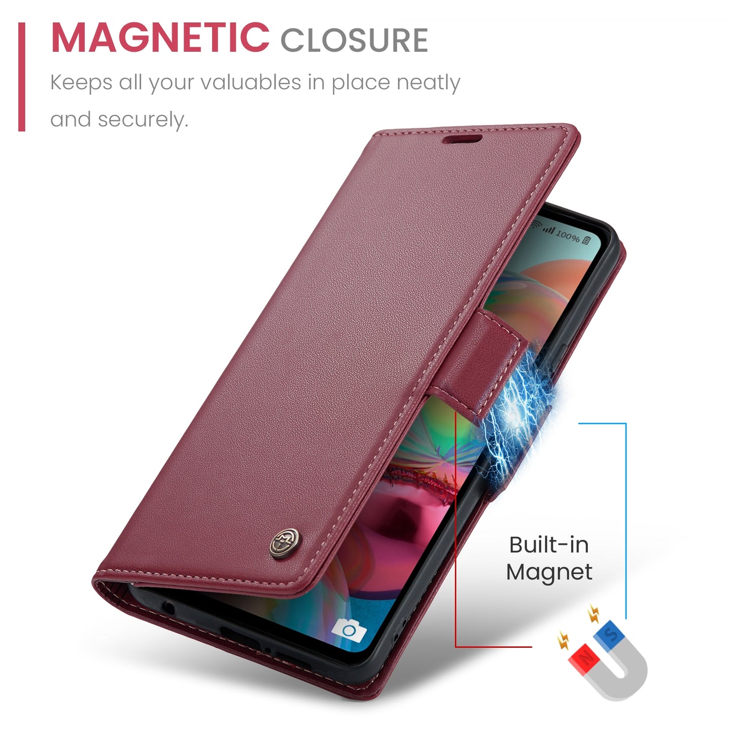 Samsung Galaxy A71 4G Case - Litchi Texture Leather with RFID Blocking, Card Slot & Stand