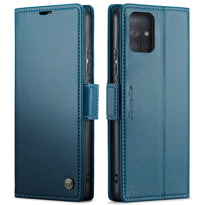 Samsung Galaxy A71 4G Case - Litchi Texture Leather with RFID Blocking, Card Slot & Stand