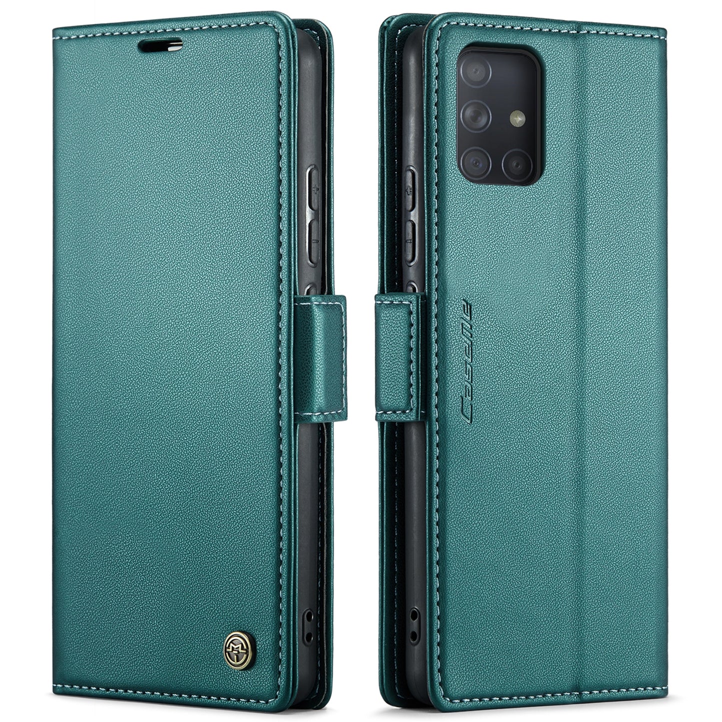 Samsung Galaxy A71 4G Case - Litchi Texture Leather with RFID Blocking, Card Slot & Stand