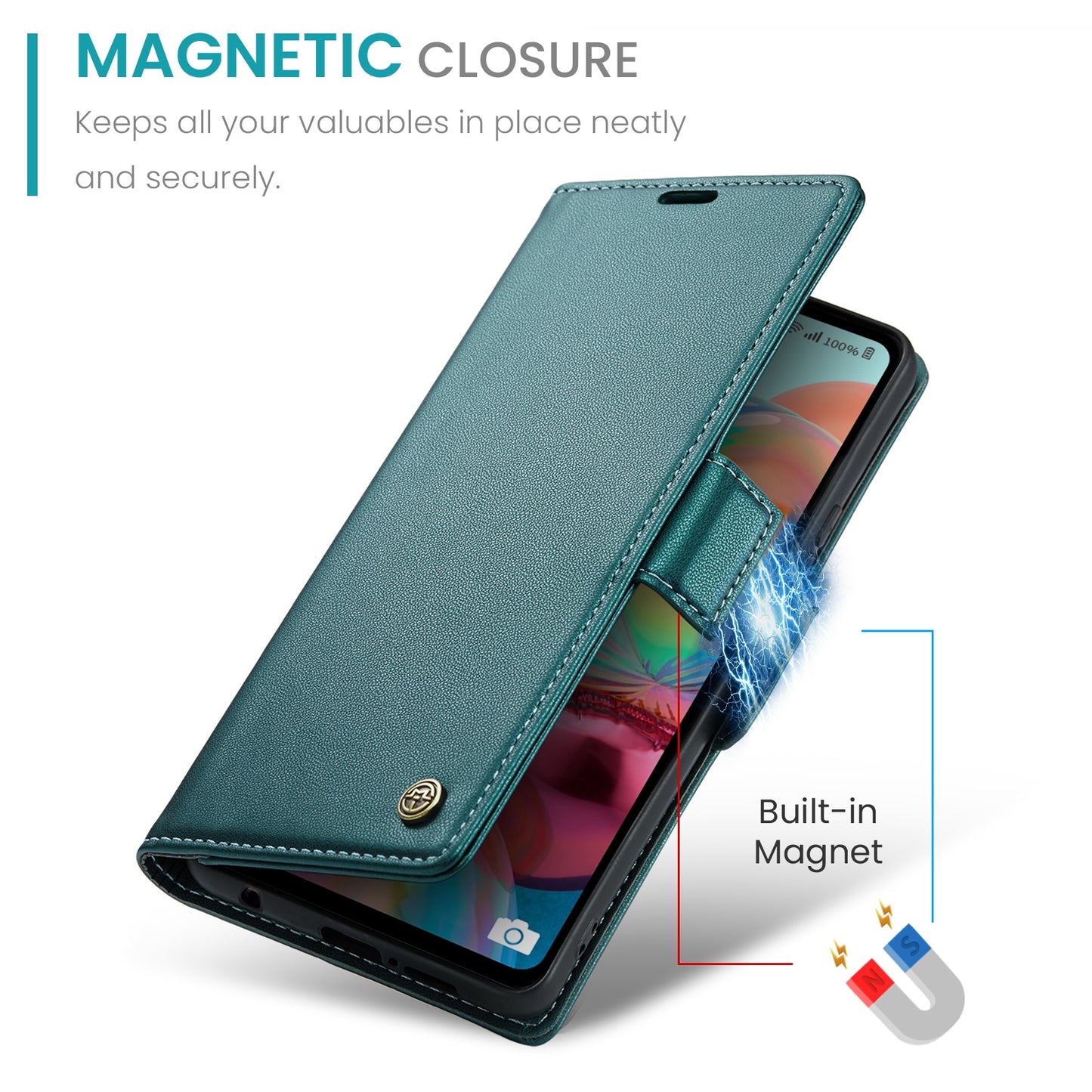 Samsung Galaxy A71 4G Case - Litchi Texture Leather with RFID Blocking, Card Slot & Stand