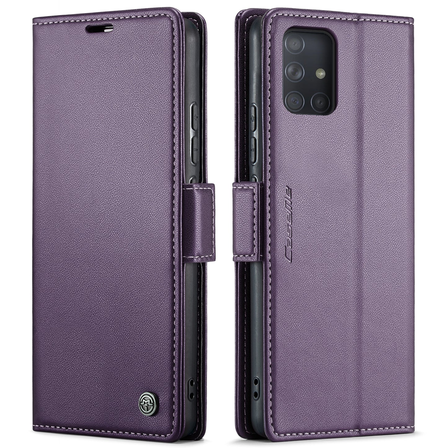 Samsung Galaxy A71 4G Case - Litchi Texture Leather with RFID Blocking, Card Slot & Stand