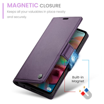 Samsung Galaxy A71 4G Case - Litchi Texture Leather with RFID Blocking, Card Slot & Stand